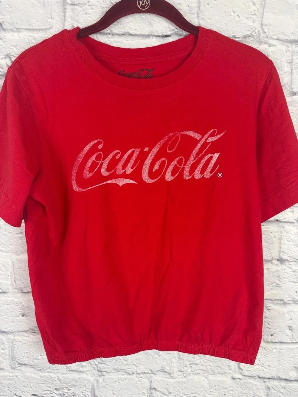 Coca-Cola Red Tee Elastic Waist Crop Top with White Script Logo Size Large